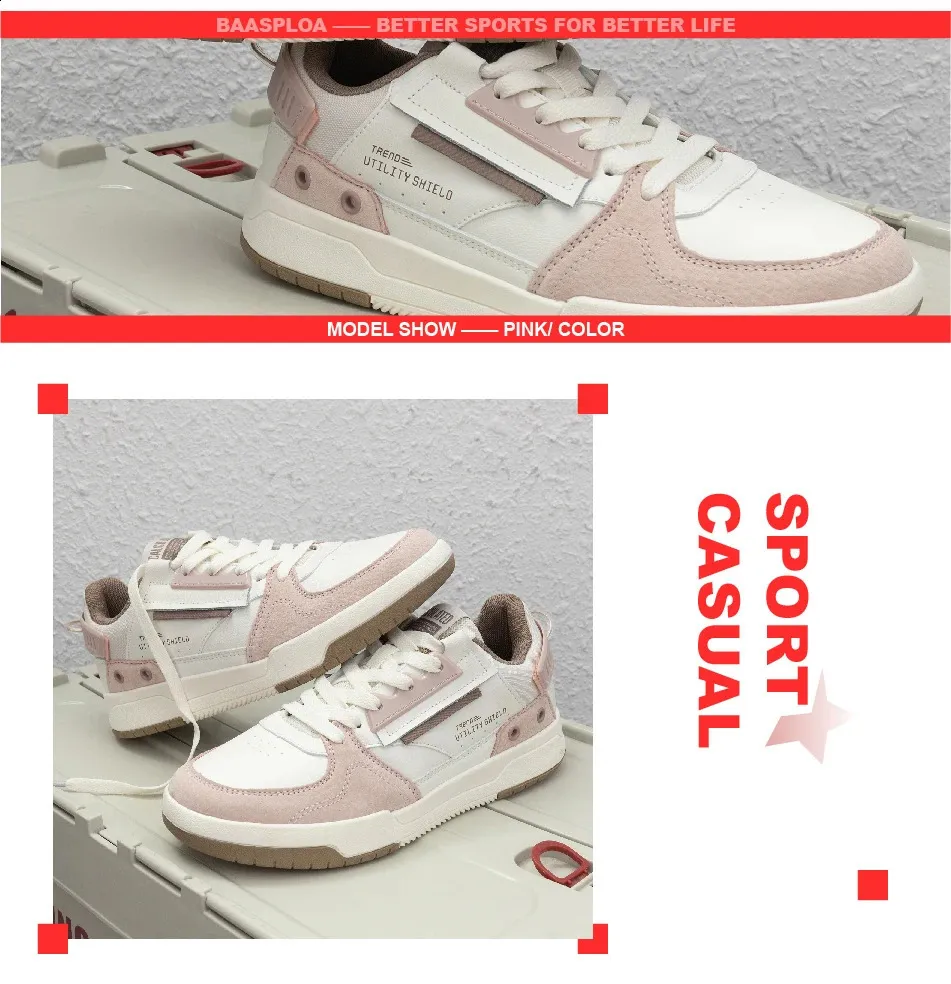 Baasploa Dames Outdoor Casual Mode Leren Ademende Sneakers Wandelschoenen Dames Antislip Comfortabel Skateboard_voghion.com