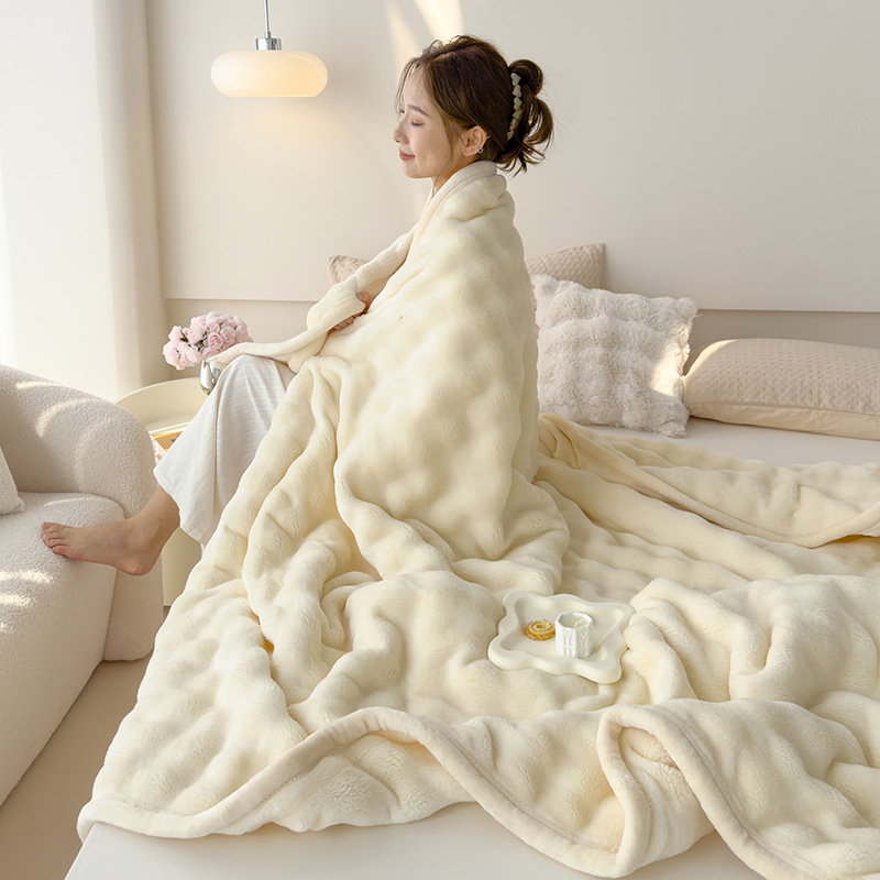 Light luxury high-end rabbit plush double-sided plush, thickened multi-functional air conditioning lunch break cover_voghion.com