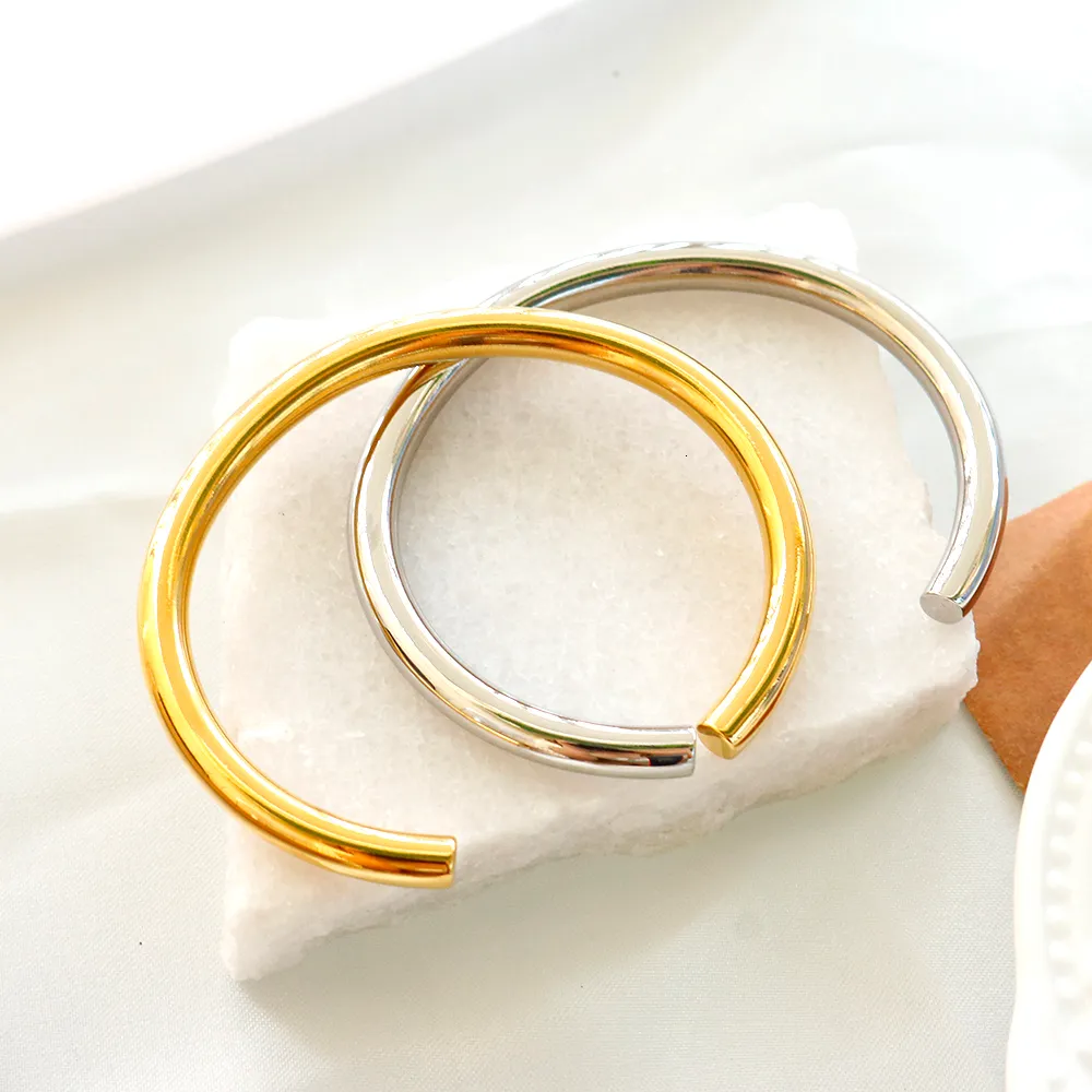 Braccialetto a tubo spesso per donna Bracciale a polsino in acciaio inossidabile Hiphop Cavo placcato oro Moda all'ingrosso Gioielli Pulseras_voghion.com