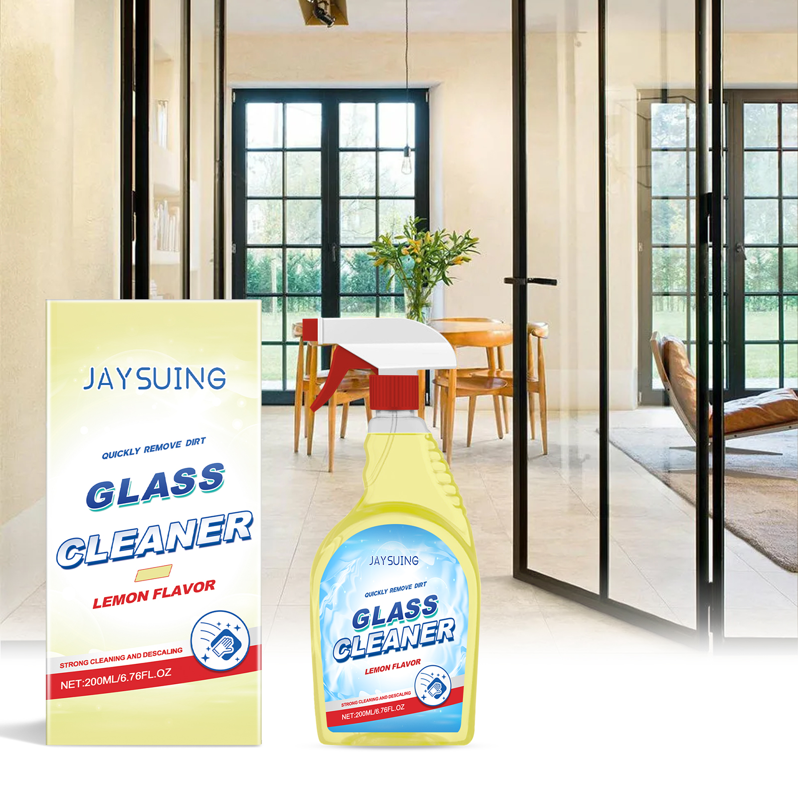 Jaysuing Lemon Flavored Glass Decontaminating Cleaner Cleans Glass Stains Dust And Descaling Household Cleaner_voghion.com