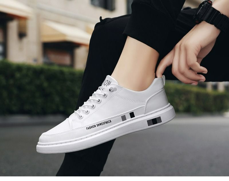 Casual For Men Autumn New Flat Breathable Fashion Lace Up Running White Leather Sneakers Male Students Walking Shoes_desvips.com