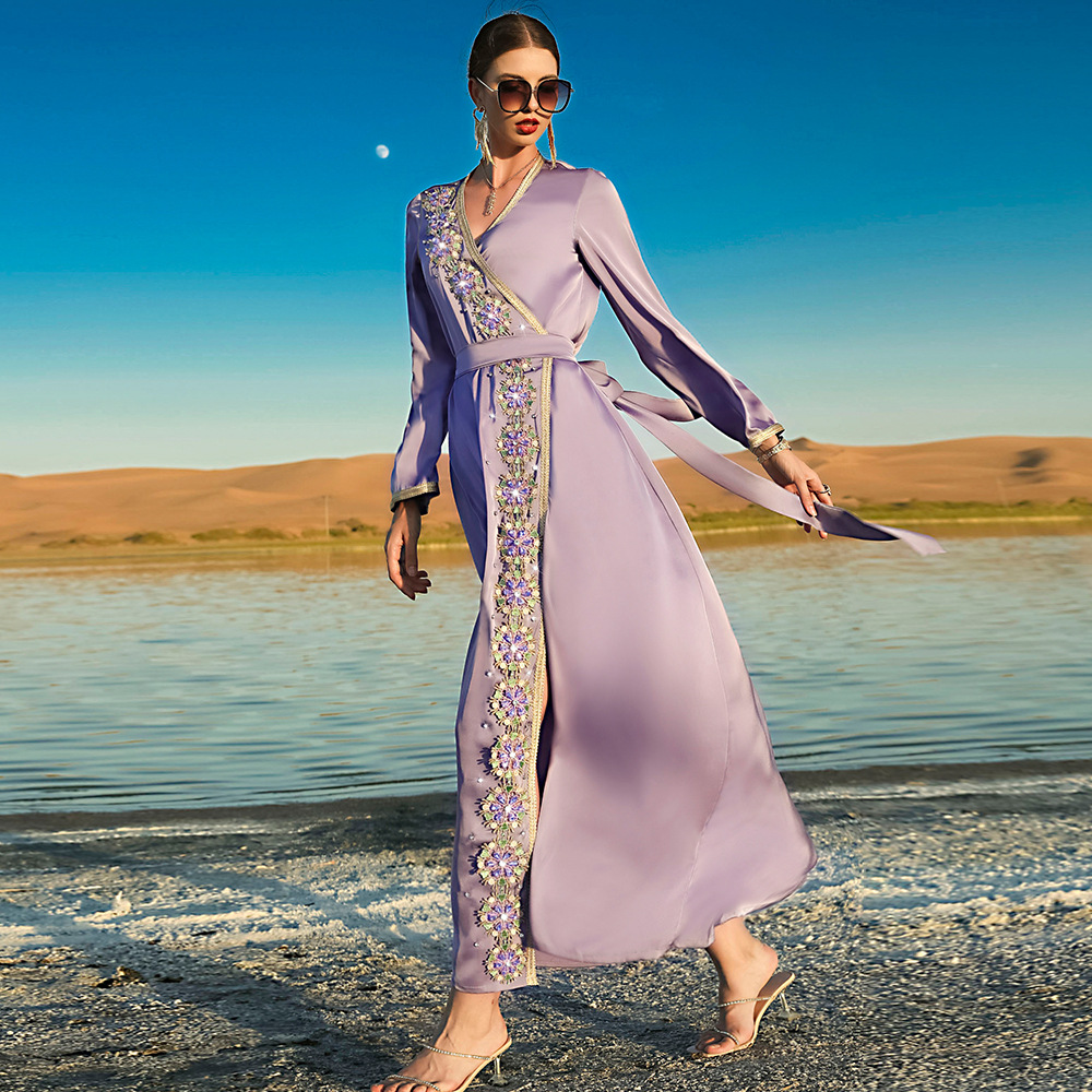 Lila Abendkleid Für Damen Mit Handgestickten Glasdiamanten_voghion.com