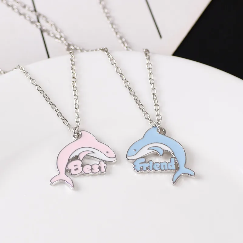 Pendant Necklaces 2PCS Cartoon BFF Couple Avocado Butterfly Dolphin Friends Chains Pandent Necklace Fashion Kids_voghion.com