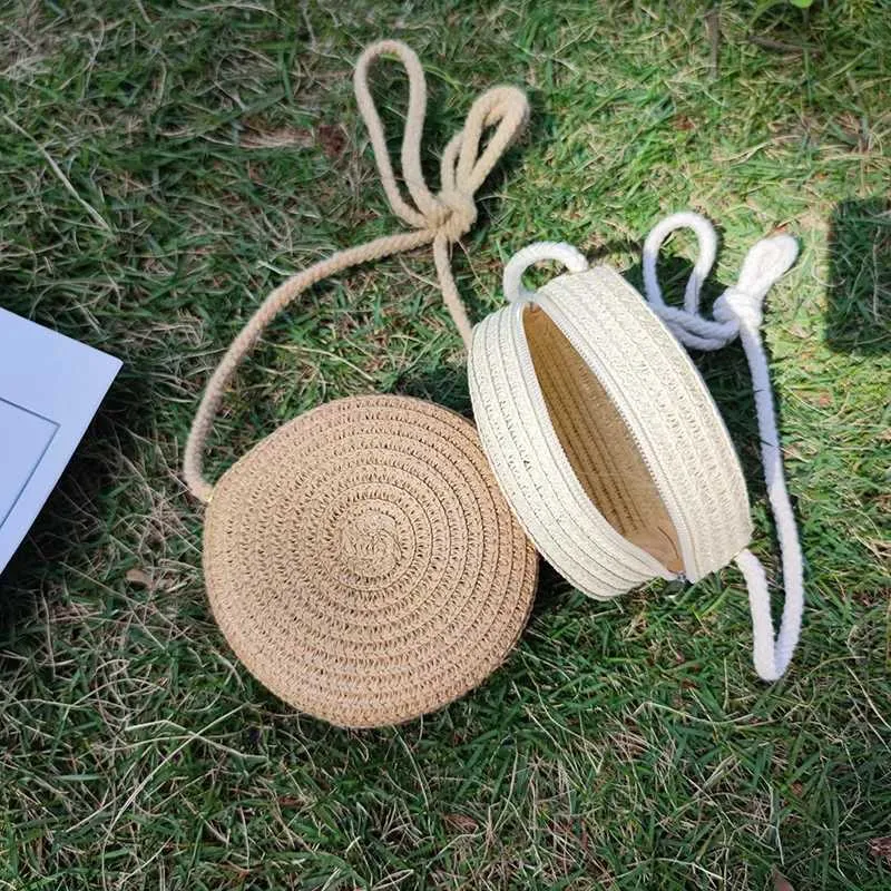 Moda Donna Ragazza Rotonda Borsa da spiaggia estiva Borsa a tracolla intrecciata in rattan Borsa a mano Accessori in maglia C241210_voghion.com