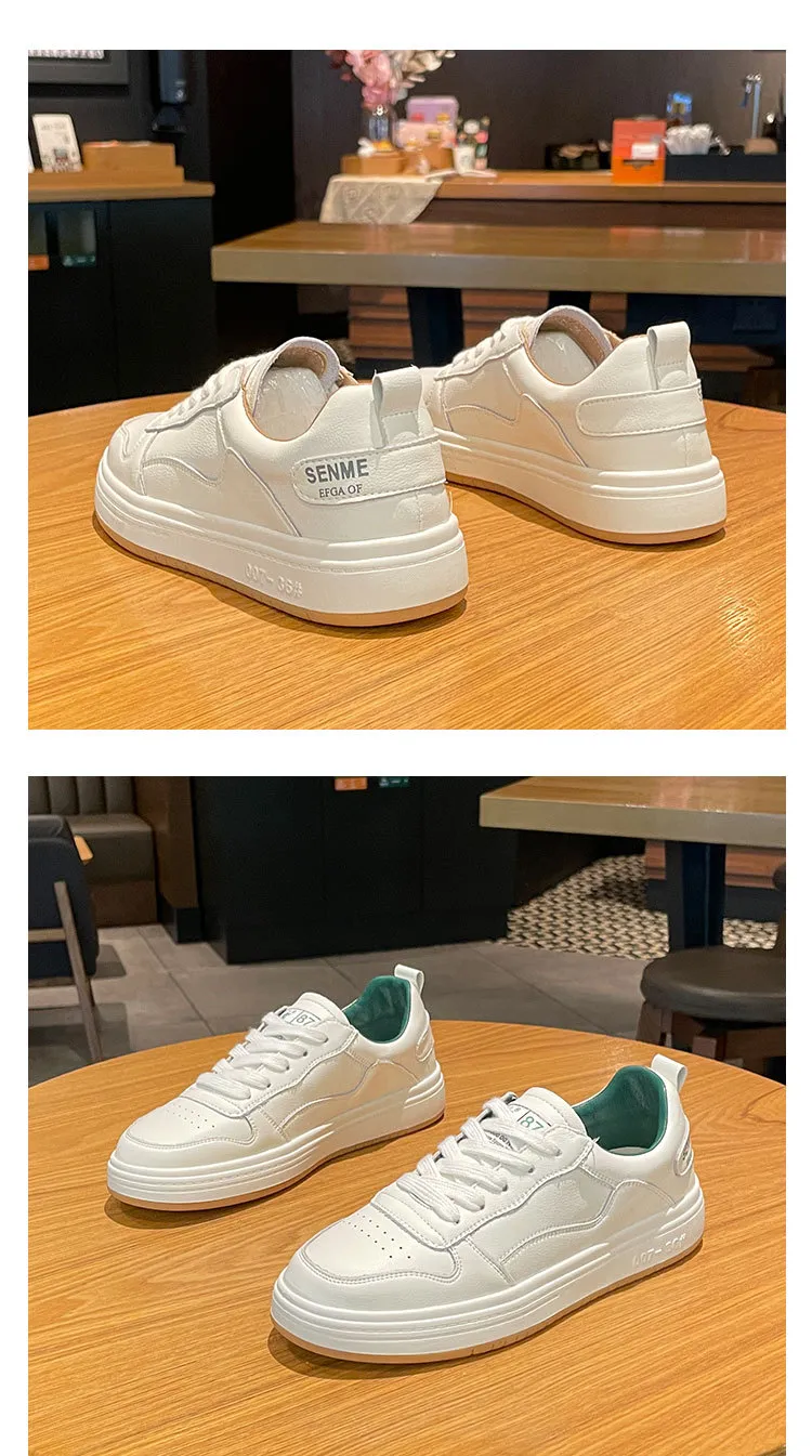 Genuine Leather Flat Bottomed Round Toe Mesh Breathable Comfortable Soft Casual And Fashionable Board Shoes_voghion.com