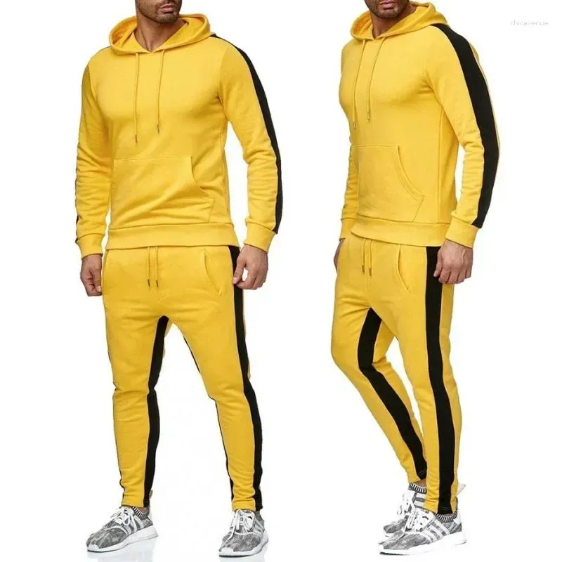 Männer Tracuits Gestreift Sweatshirt Faarfblockéierend Kapuzen Sportskleeder 2-Stéck Set Fiess Kleeder Arrivée Cross-border_voghion.com