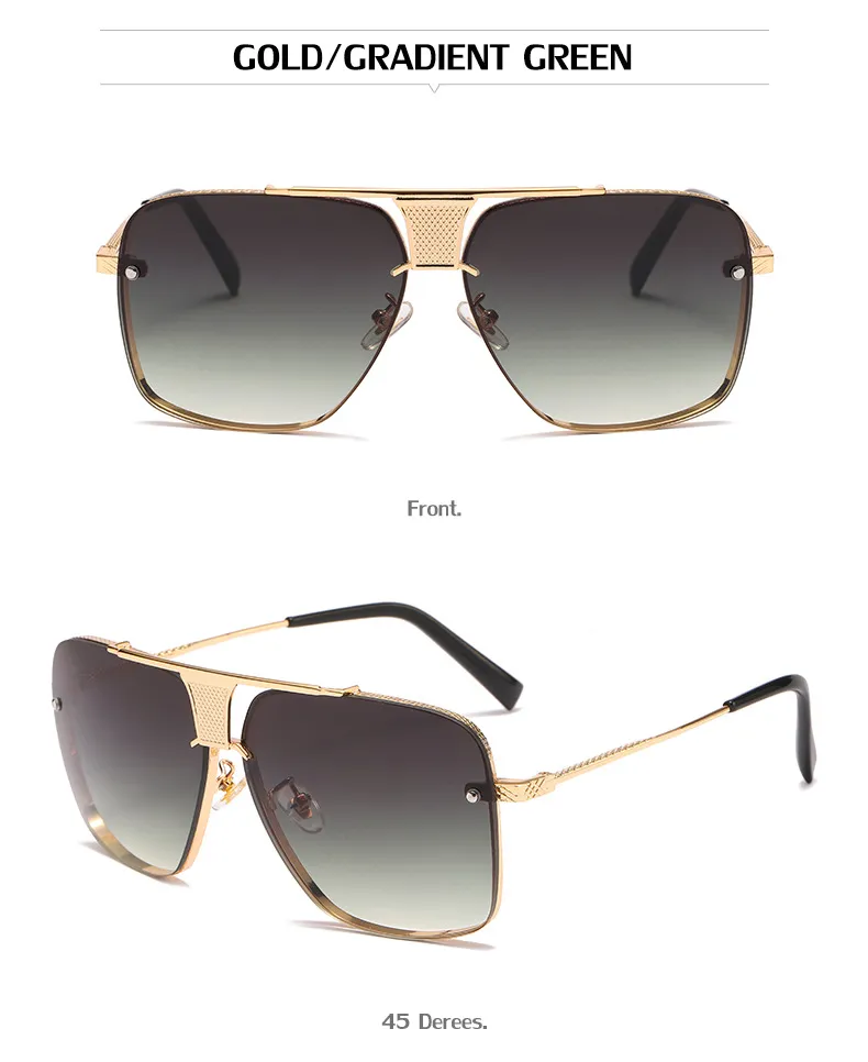 Lunettes de soleil carrées à carreaux pour hommes et femmes, design rétro, décoratives, tendance, grandes lunettes en métal_voghion.com