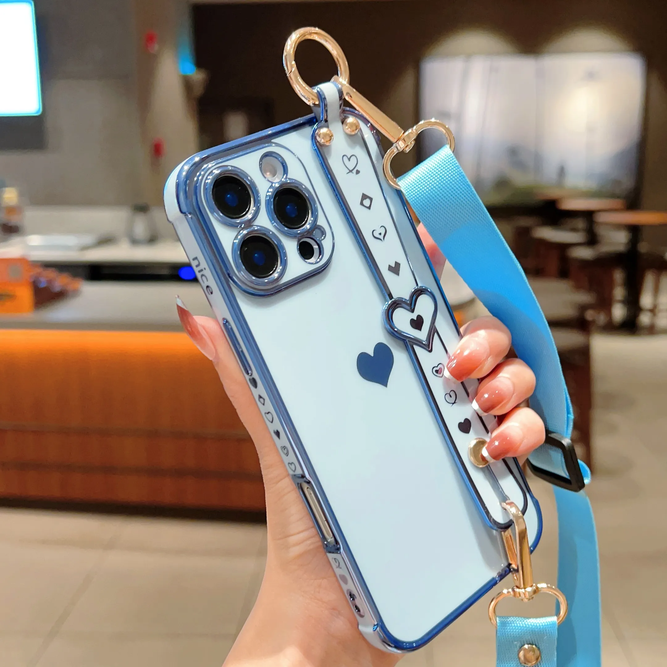 Elegant Heart-Shaped Phone Case: With Adjustable Strap For Security - Protective Mobile Accessory_voghion.com
