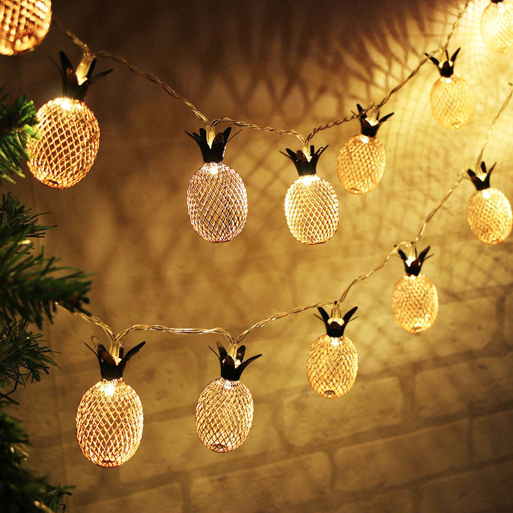 Guirlande lumineuse LED en forme d'ananas en fer de 1,5 m et 3 m, alimentée par batterie, luminaire décoratif de Noël, idéal pour une chambre à coucher, un patio ou un jardin_voghion.com