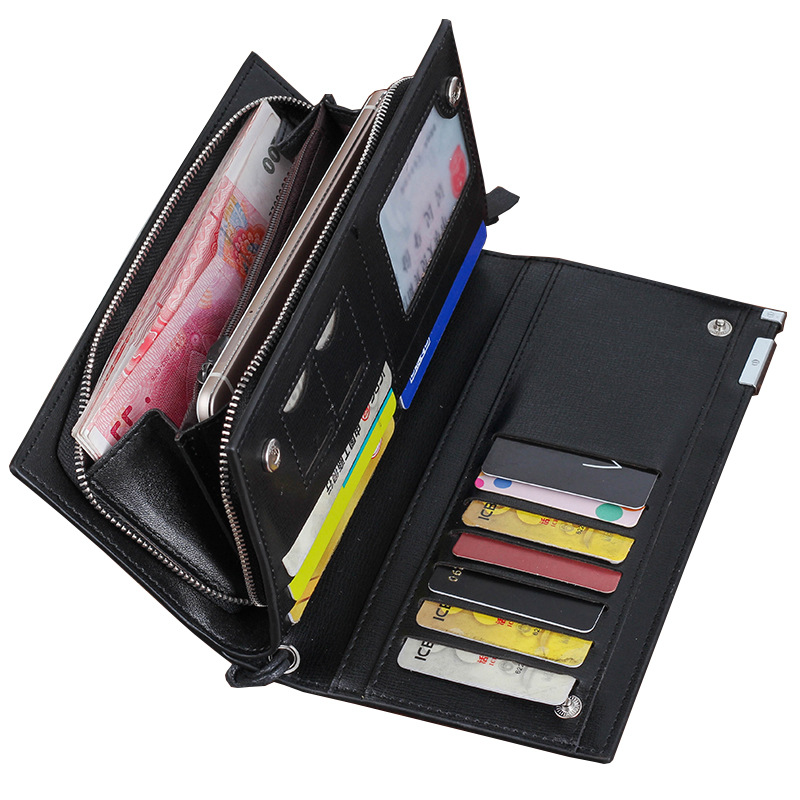 Men’s Long Zipper Clutch Korean Version Youth Multi-Functional Large Capacity Mobile Phone Wallet Bag