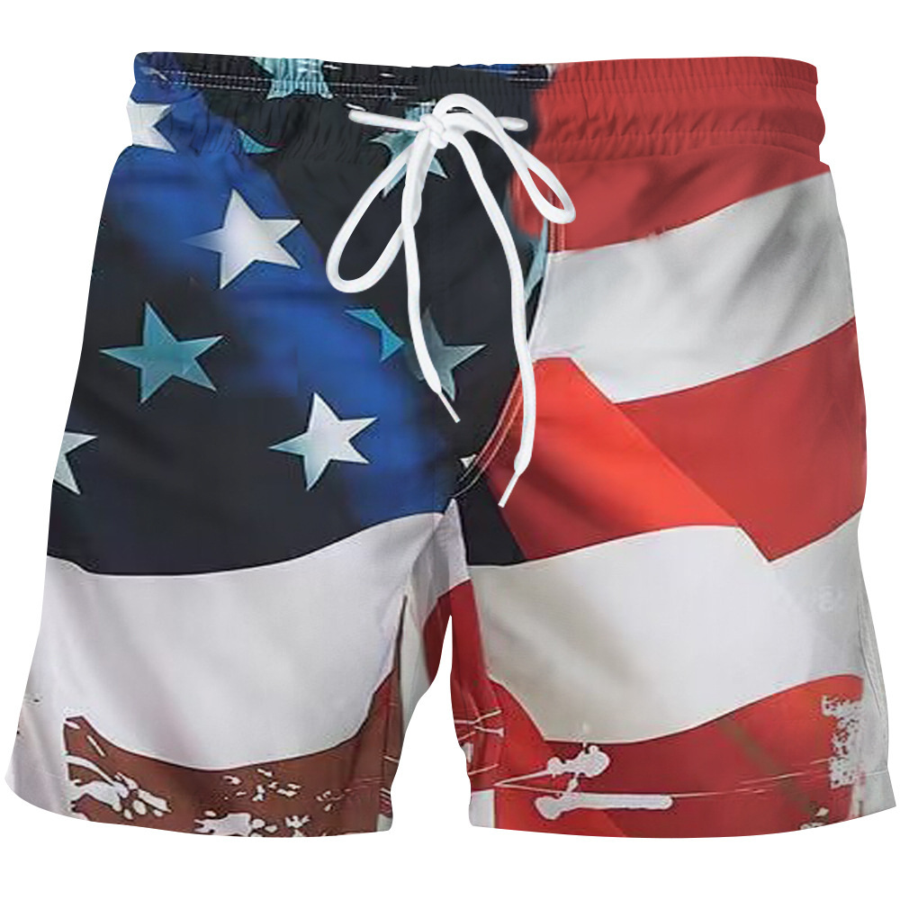 Summer New Beachwear Short d'impression numérique 3D pour drapeau du jour de l'indépendance des sports pour hommes_voghion.com
