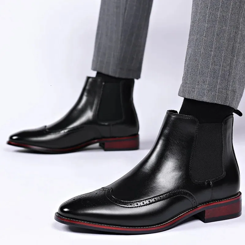 Erkek Klasik Retro Botlar Brogue Deri Bilek Erkek Moda İngiliz Stili Kısa Günlük İş Ayakkabıları 240611_voghion.com