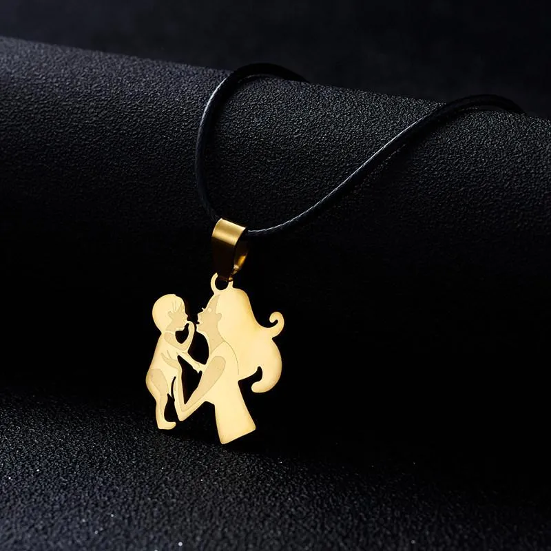 Pendant Necklaces Personality Mothers Day Stainless Steel Mom Necklace For Women Gift Gold Color Chain Baby Leather_voghion.com