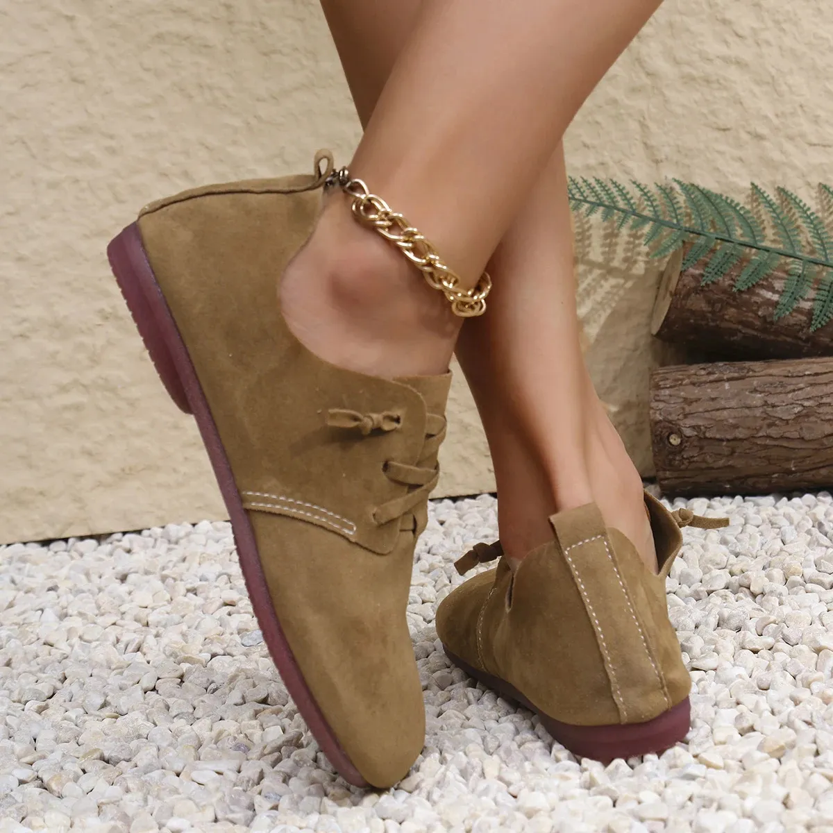 2025 Spring Womens Flat Fashion Round Toe Flats Lightweight Lace-up Sofe Single Shoes Outdoor Casual Sneakers atos_voghion.com