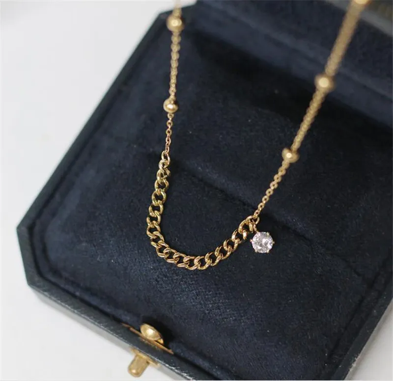 Pendant Necklaces YUN RUO 18 K Gold Plating Vintage Chain Zircon Necklace Fashion Titanium Steel Jewelry Woman Birthday_voghion.com