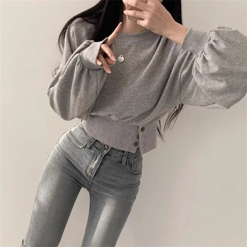 Women's Sweatshirt Round Neck Fleece Lined Versatile Loose Fit_voghion.com