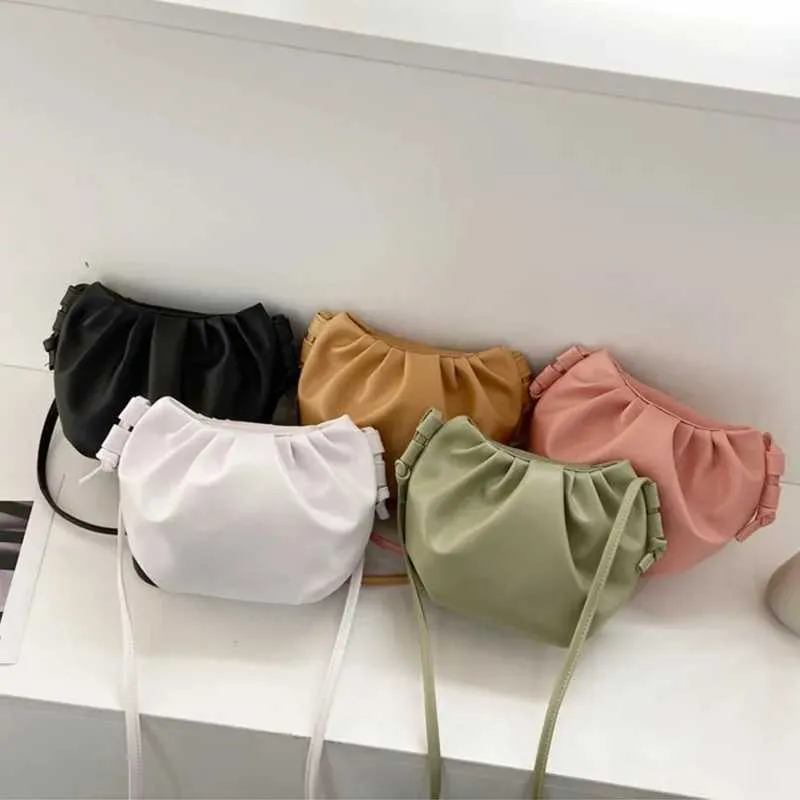 Módní dámská ramenní taška, nový příjezd, crossbody, jednobarevná, skládaný design, dámská mini zipová taška přes rameno, Cloud Bag_voghion.com