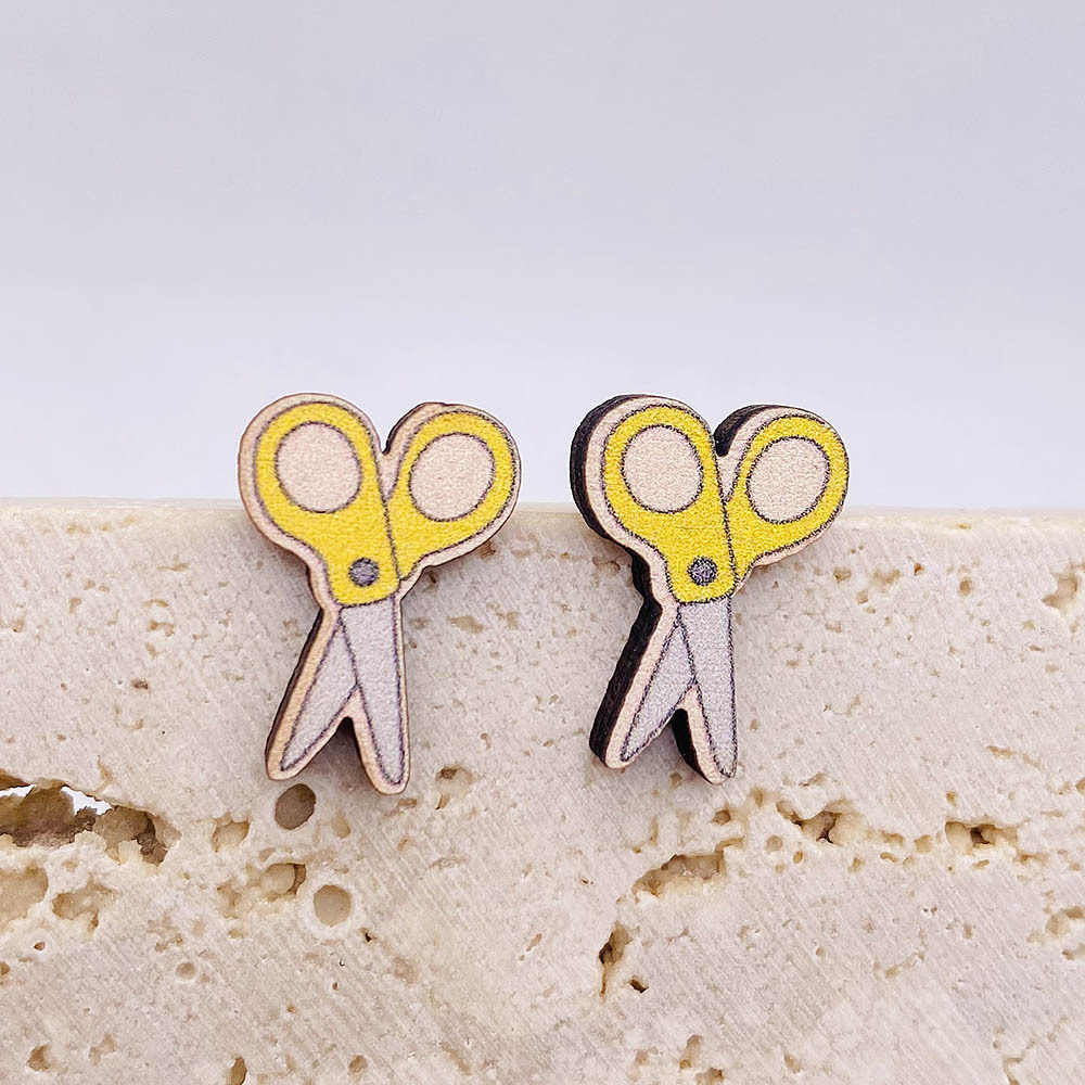 Student pencil magnifying glasses, book scissors, stainless steel earrings, teacher earrings for the start of school_voghion.com