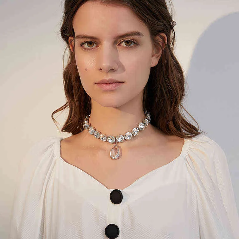 Peri'sbox Collier ras du cou vintage en forme de larme pour femme, collier en strass, grand collier pour bijoux de mariage, L220812_voghion.com