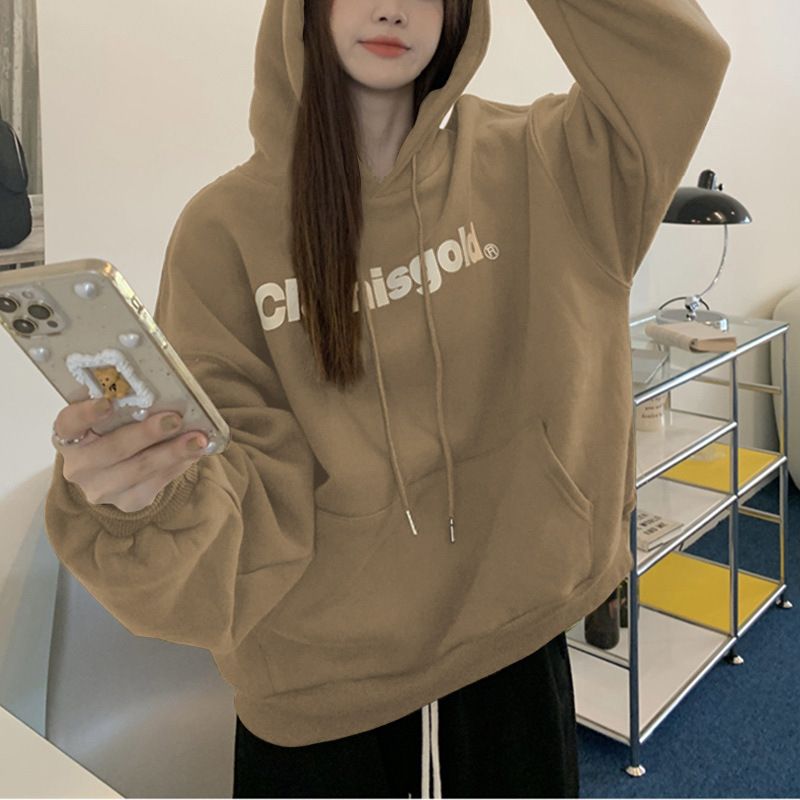 Veet hooded sweatshirt for women in autumn and winter, new loose letter printed Korean fashion student long sleeved_voghion.com