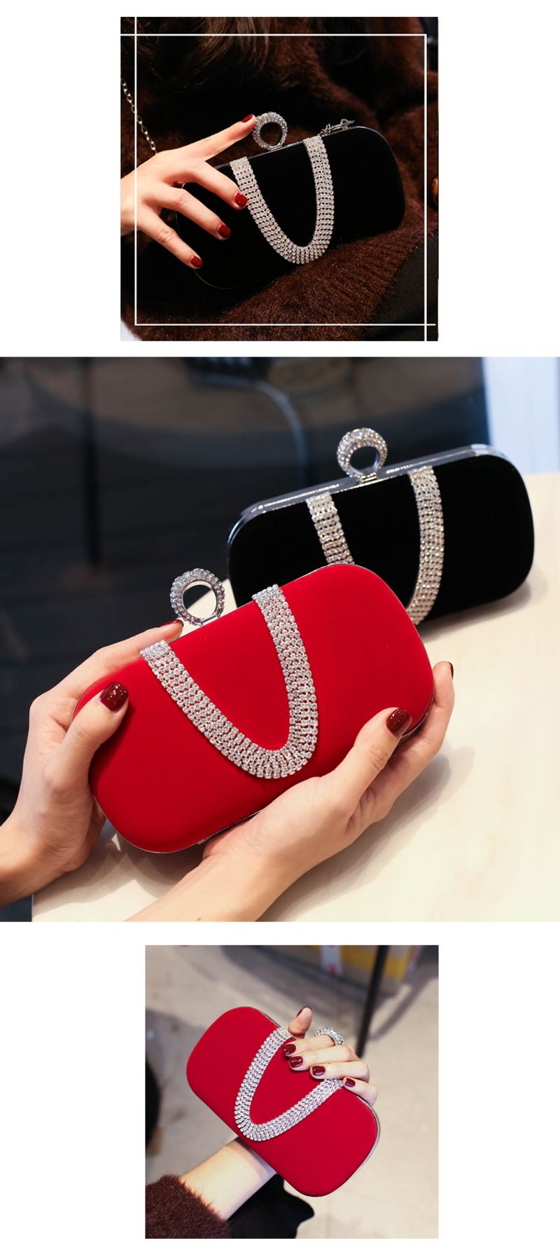 Borsa da pranzo in flanella nera, borsa da banchetto in velluto, borsa cheongsam di alta qualità._voghion.com