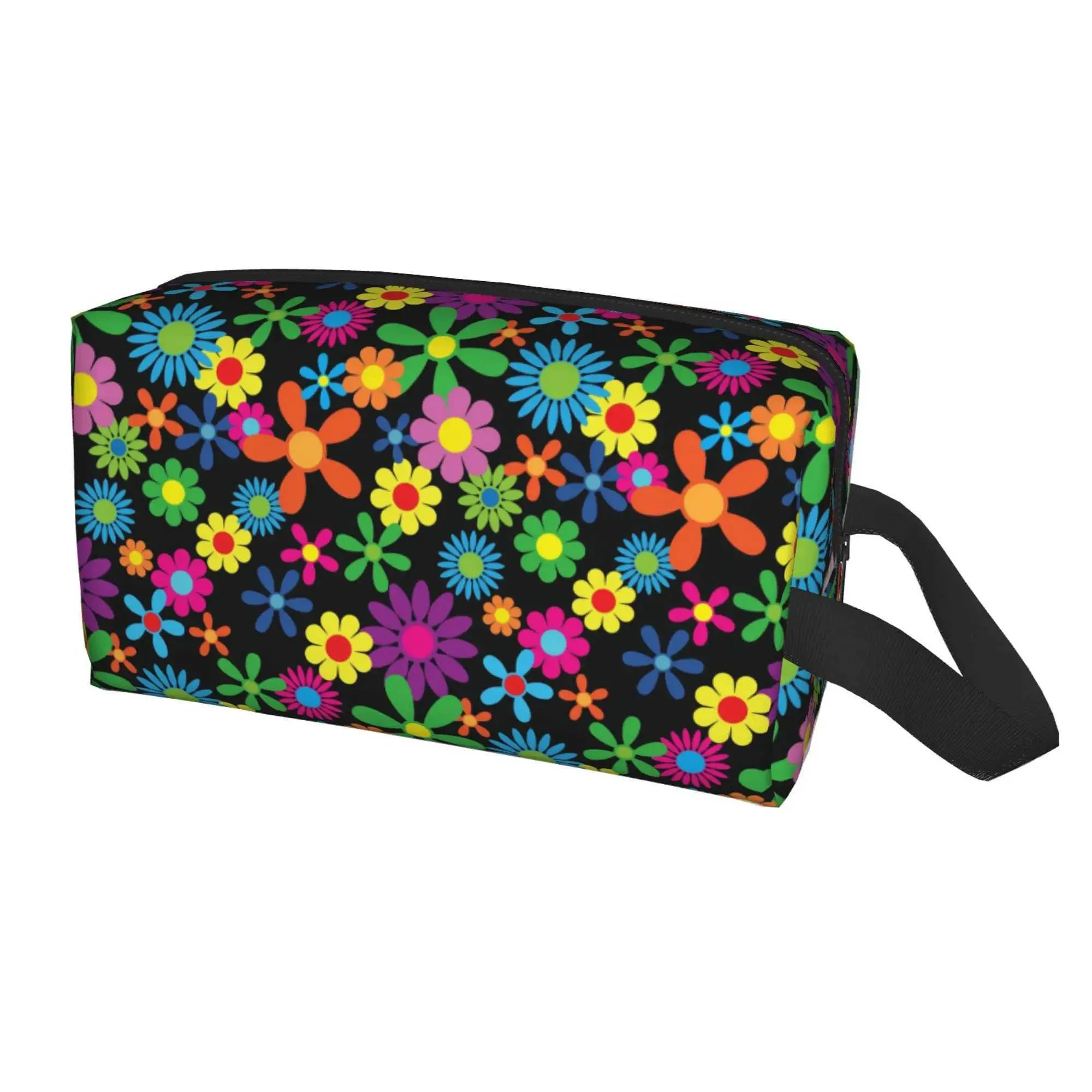 Trousse de maquillage de voyage étanche de grande capacité avec poignée pour femmes Hippie Wer Y241023_voghion.com