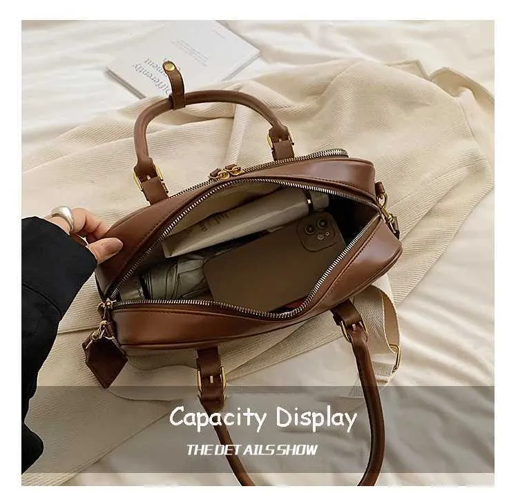 Vintage Handbags for Women Solid Pu Leather s Large Capacity Female Commute Wide Strap Crossbody Packs 2024 NewC241212_voghion.com