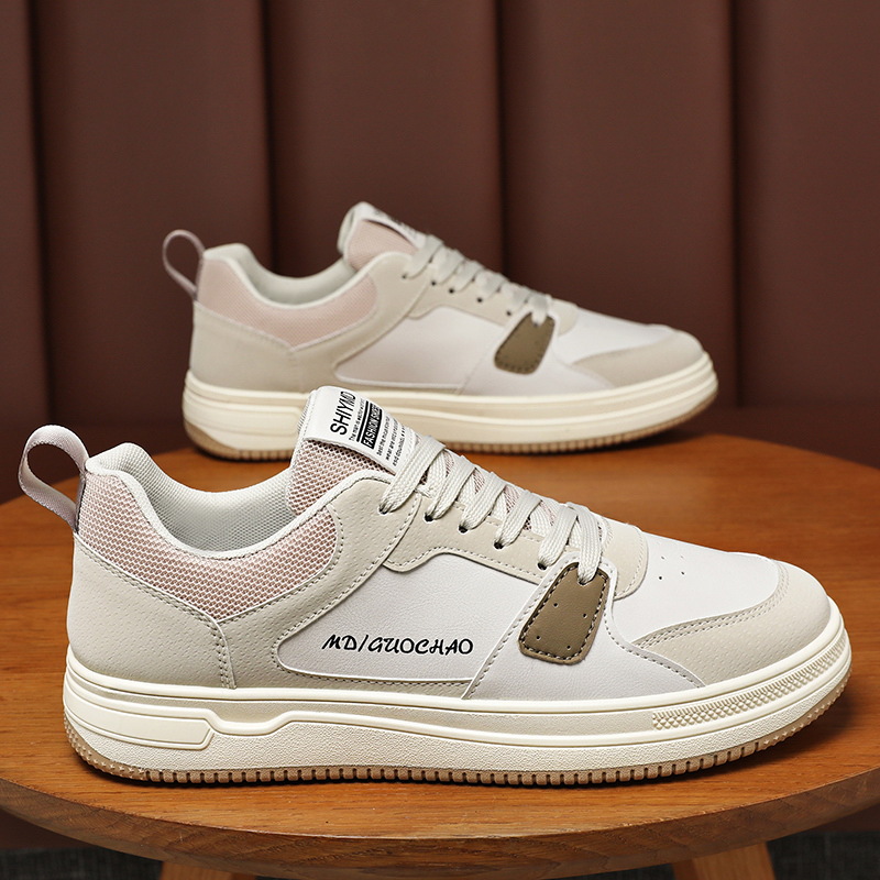 Men's Breathable Canvas White Trainers Thick Sole Casual Shoes_voghion.com