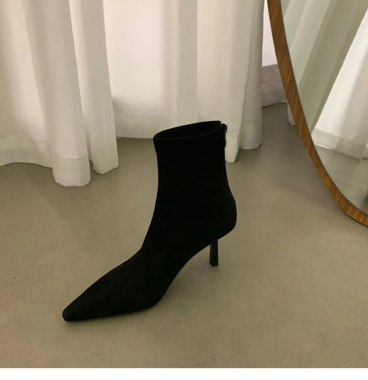 Winter womens mid-heel suede Womens with veet pointed ankle boots fashion boot high heel shoes 240629_voghion.com