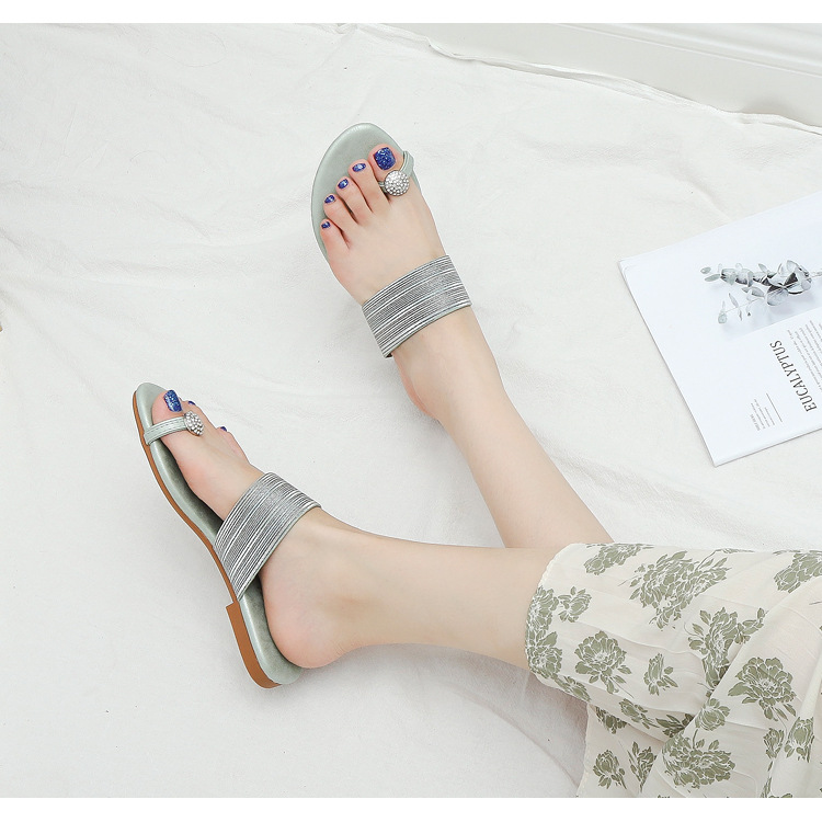 Sandali piatti da donna, comodi sandali con strass con suola morbida per abbigliamento esterno, pantofole da spiaggia pigre alla moda, di grandi dimensioni_voghion.com