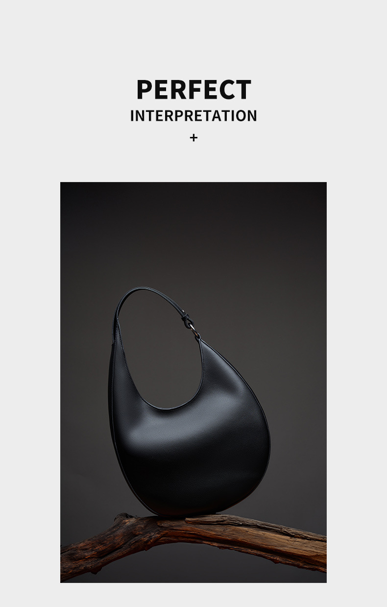 Borsa a mezzaluna di design di nicchia, borsa semicircolare a forma speciale, borsa a tracolla singola da donna sottobraccio in vera pelle_voghion.com