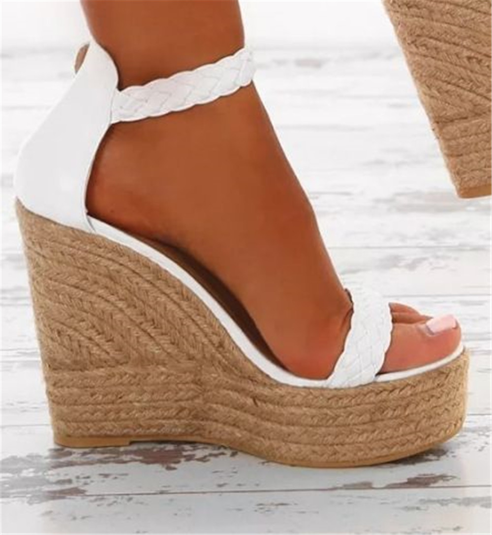 Dames zomer nieuwe henneptouw zomen hoge hakken grote maat dames sandalen met sleehak_voghion.com