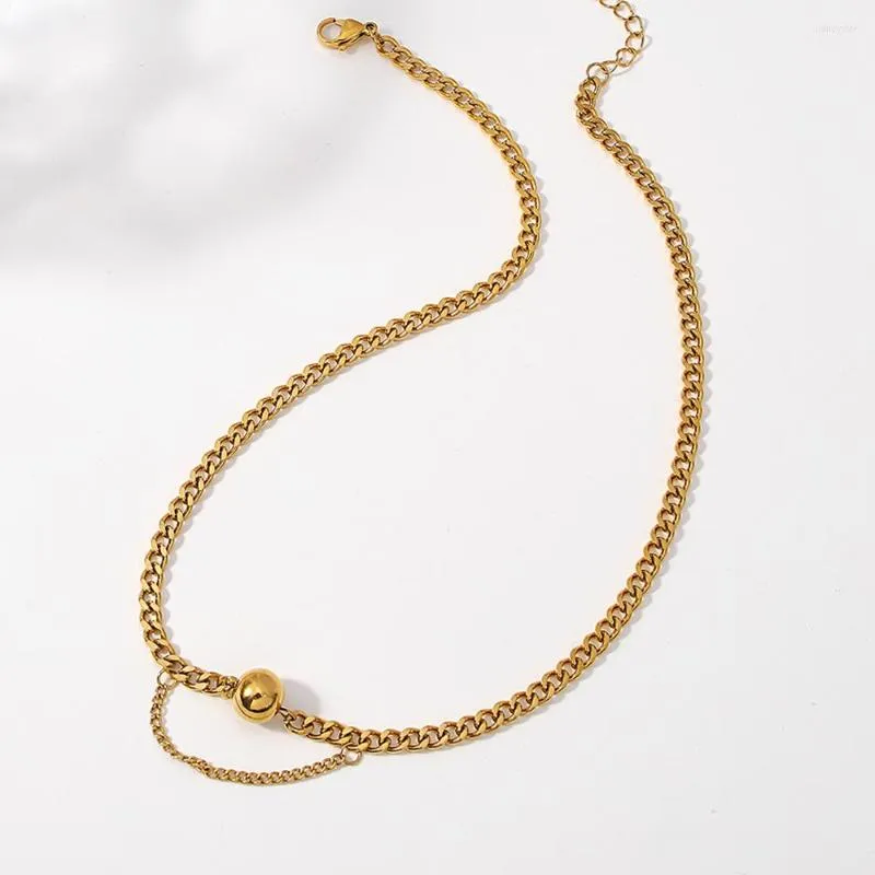 Collier ras du cou minimaliste en acier inoxydable avec pendentif boule pour femme_voghion.com