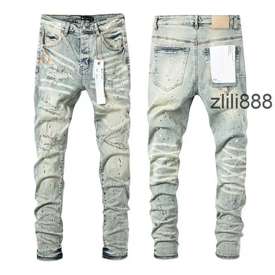 Jean violet de qualité supérieure pour hommes, tendance, troué, sale, délavé, droit, pantalon américain élégant et slim 60711