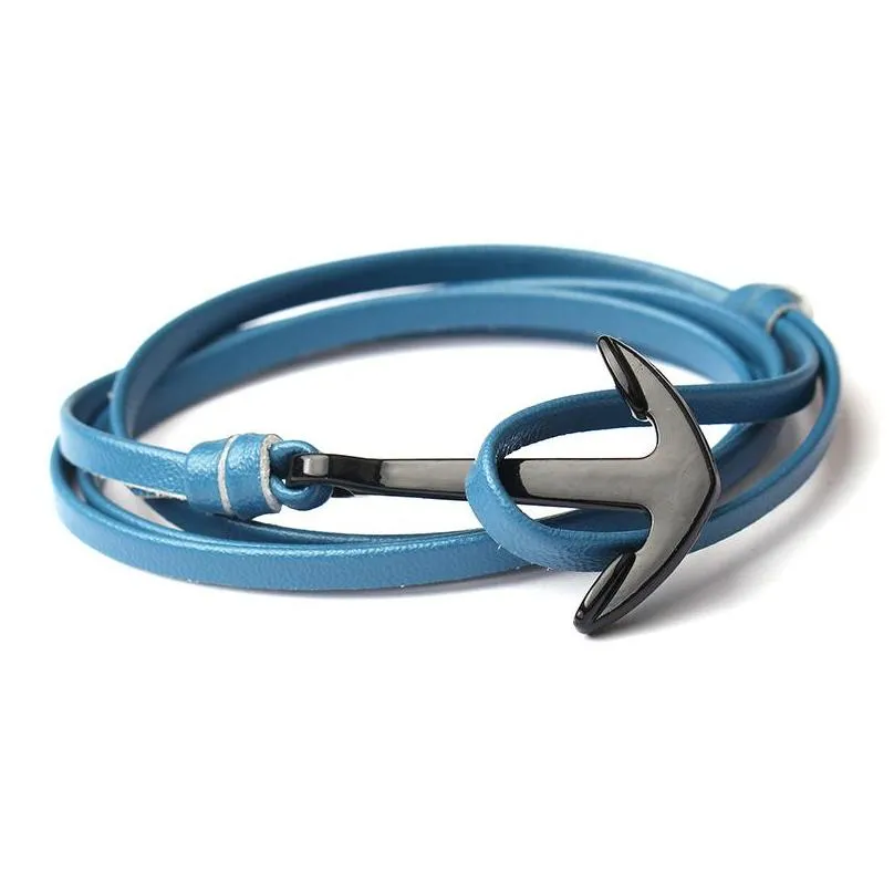 Braccialetto Charm Mticolor in pelle fatto a mano, braccialetti avvolgenti autentici con polsino regolabile, consegna a goccia con ancora per nave, gioielli Br_voghion.com