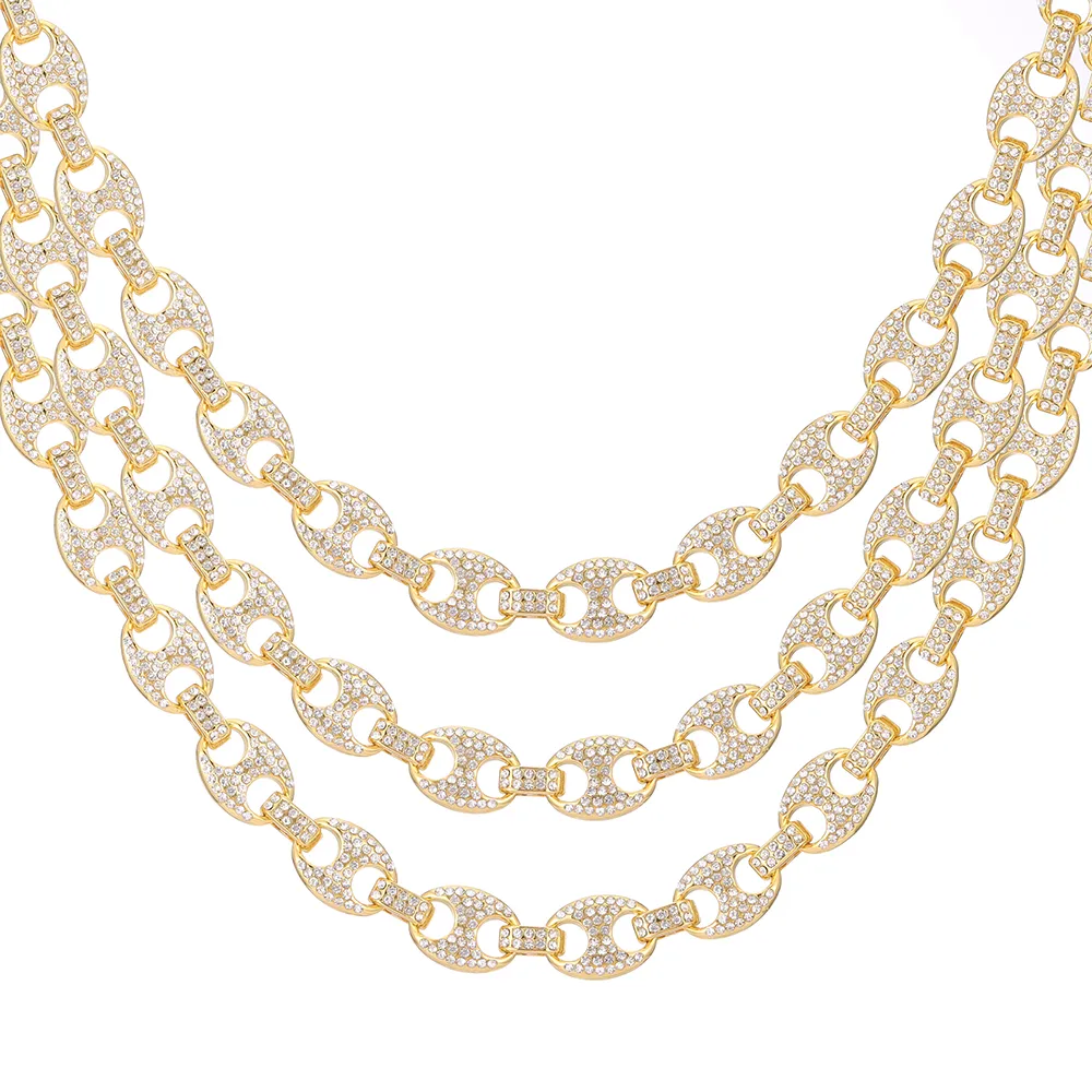 Gargantilla de cadena de eslabones y pulsera con diamantes de imitación y circonita cúbica helada en forma de grano de café brillante para hombre, joyería de estilo hip hop_voghion.com