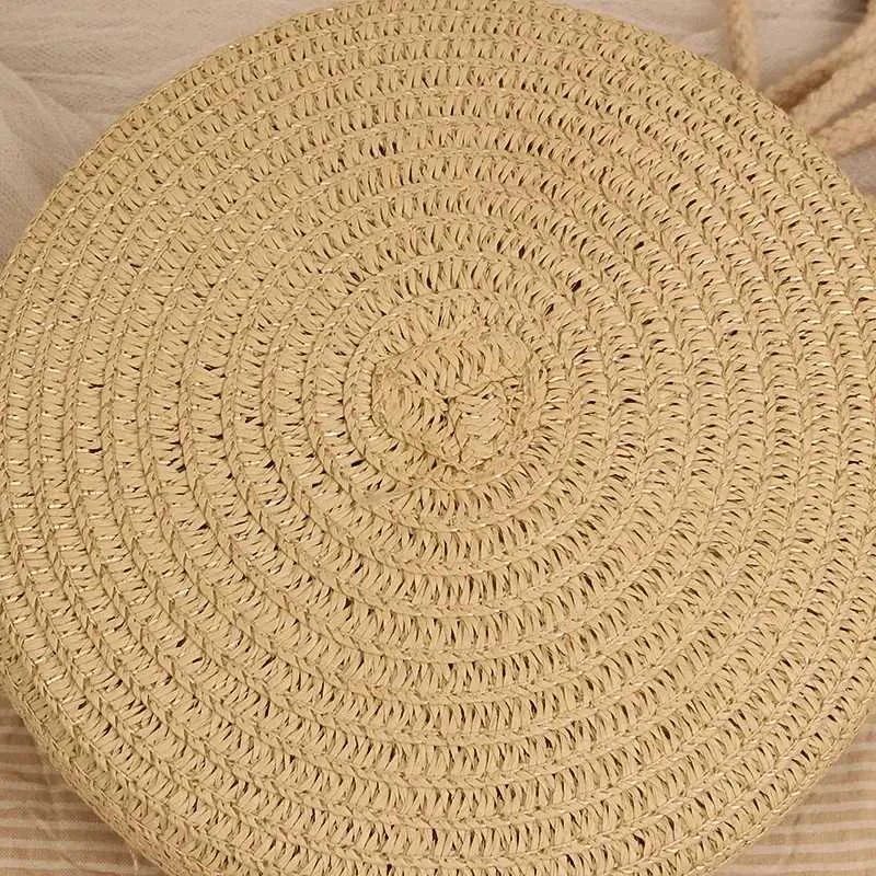 Moda Donna Ragazza Rotonda Borsa da spiaggia estiva Borsa a tracolla intrecciata in rattan Borsa a mano Accessori in maglia C241210_voghion.com