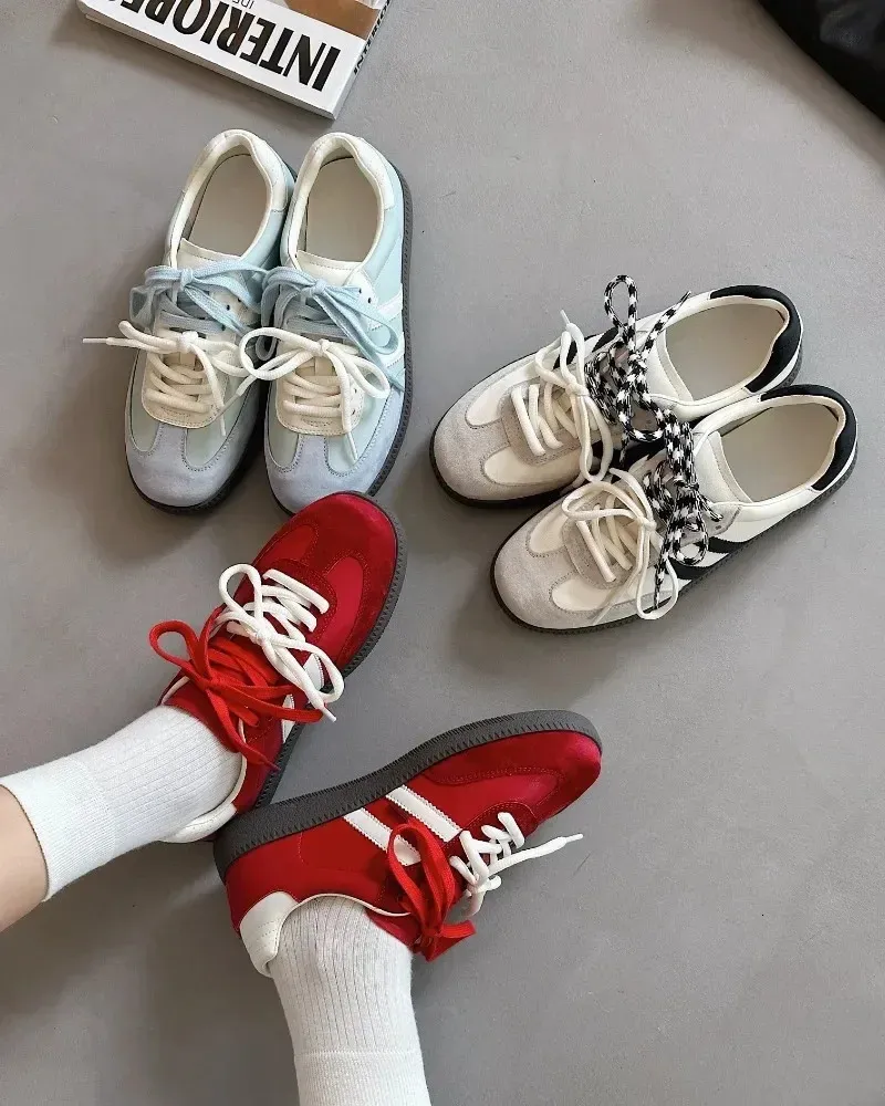 Baskets de tennis plates pour femmes, chaussures vulcanisées à lacets, couleurs mélangées, tendance, printemps-automne_voghion.com