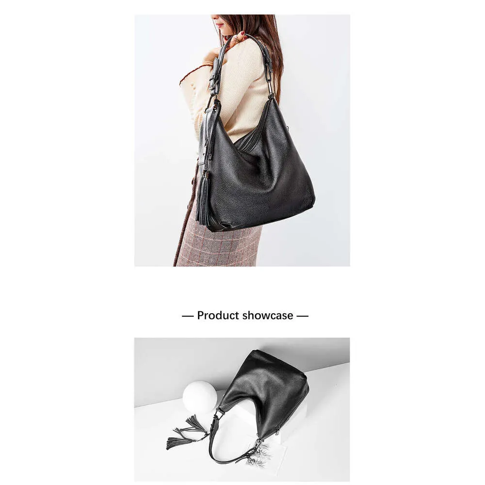 Zency Fashion Tassel Femmes Épaule 100% Cuir Véritable Shopping Quotidien Hobos Classique Grand Sac Fourre-Tout Rouge Main Bandoulière_voghion.com