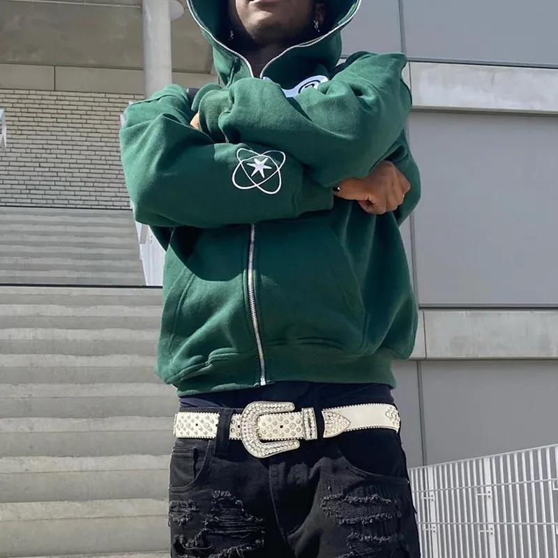 Felpe con cappuccio da uomo Felpe con cappuccio da uomo con lettere a stella stampate Haruku High Street Y2K Streetwear Hip Hop Gothic Zip Up Loose_voghion.com