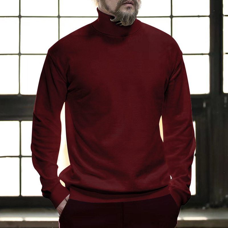 Maglione a collo alto in cotone da uomo, casual, tinta unita, autunno inverno 2023_voghion.com
