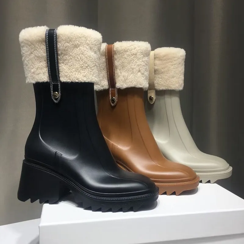 Women's Black Knee-high Waterproof Rain Boots With Platform Sole_voghion.com