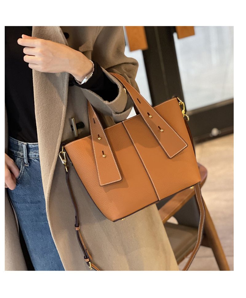 Große Kapazität aus echtem Leder Gemüsekorb Eimer Tasche Nische High-End-Umhängetasche Handtasche Frauen_voghion.com