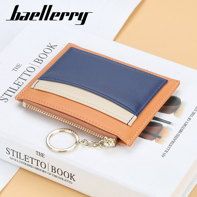Baellerry – porte-cartes pour femmes, version coréenne, épissage en PU, fente multi-cartes, fermeture éclair, porte-cartes, porte-monnaie compact à la mode_voghion.com