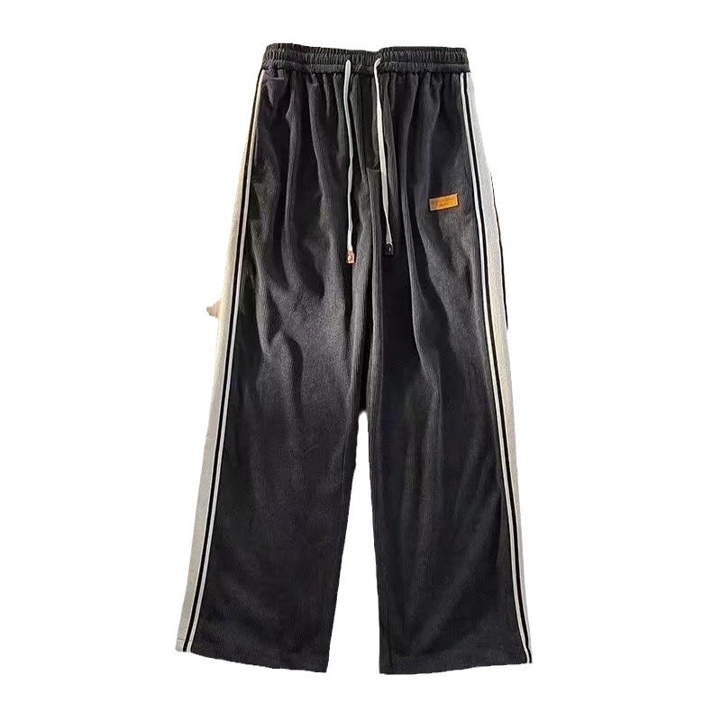 ​​Men’s Corduroy Joggers With Side Stripes – Vintage Streetwear Sweatpants (Black/Grey/Beige, Mid-Rise, Drawstring, M-3XL)​​