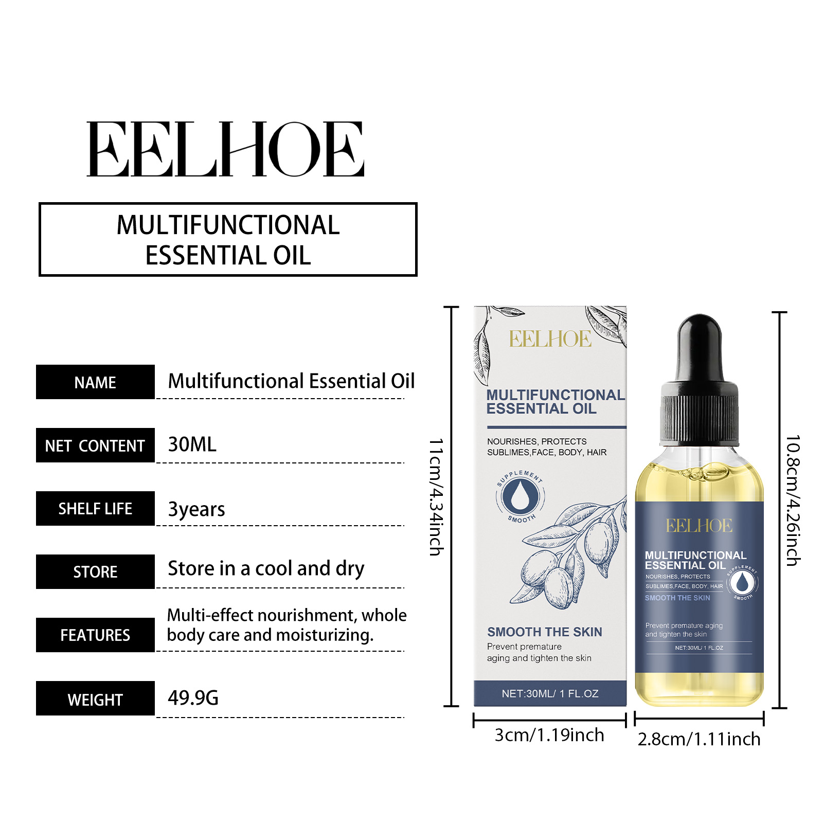 EELHOE Body Multi-Functional Essential Oil, Facial Cleansing Gentle Nourishing Moisturizing Multi-Purpose Care Essence_voghion.com