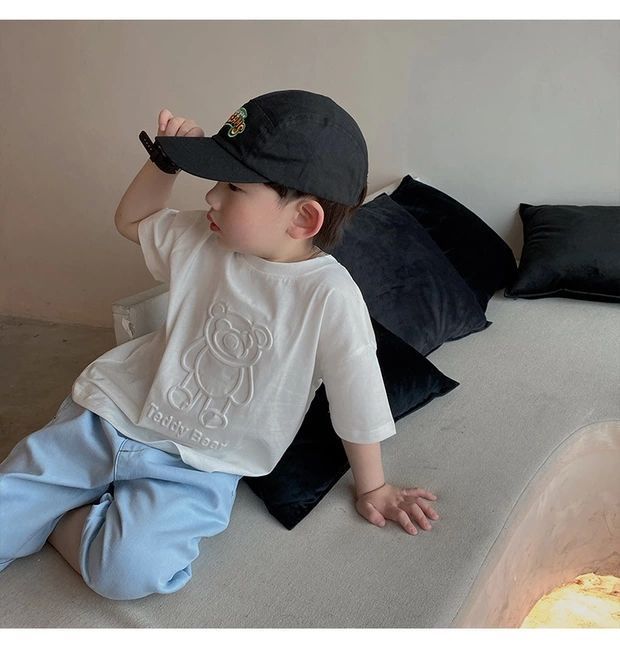 Koszulki dla mam i dzieci dla chłopców z nadrukiem niedźwiedzia, trójwymiarowe koszulki z krótkim rękawem dla małych dziewczynek, casualowe bluzki i koszulki na dole, modne_voghion.com