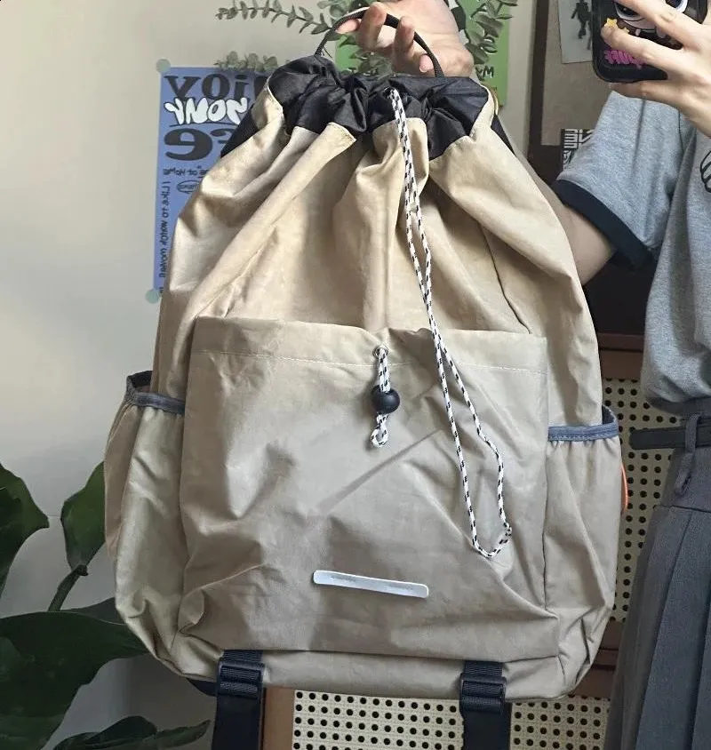 Drawstring Korean Vintage Students Schoolbags Trendy Casual All Match Preppy High-capacity Sports Simple Travel Bags_voghion.com