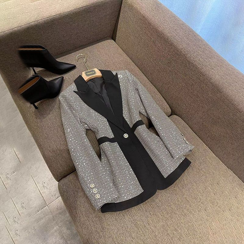Damenbekleidung große Größe karierte farbecht passende Anzug Damen Frühjahr neue Stil Temperament schlanke hohe Taille ausgestellte Hosen_voghion.com