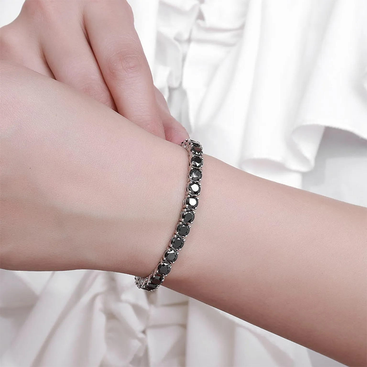 Glory Pace Black Diamond Moissanite Tennis Bracelet Silver 925_voghion.com